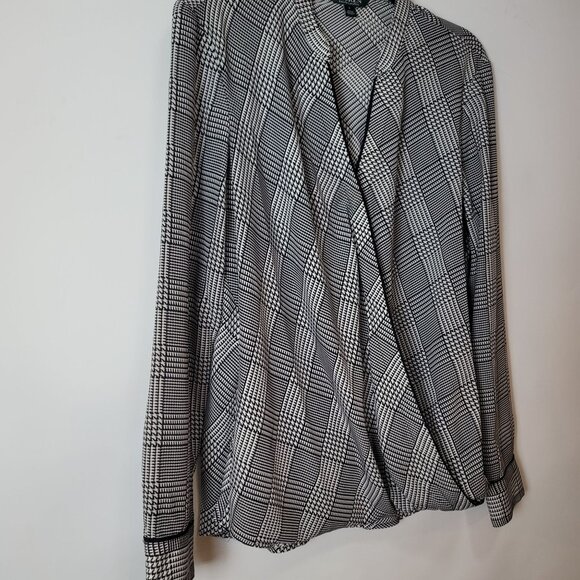 Lauren Ralph Lauren Womens Black & White Houndstooth Wrap Blouse Long Sleeve Siz - Picture 4 of 12